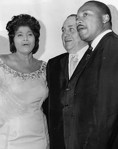 Mahalia Jackson, Mayor Richard Daley, and Martin Luther King, Jr. at benefit concert in Chicago, May, 1963