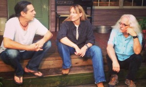 Chuck Cannon, Shari Smith and Michael Reno Harrell on the porch at Waterhole Branch