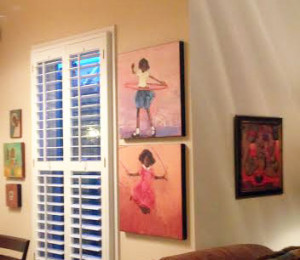 A corner where our living room meets our breakfast room creates interesting walls for art.