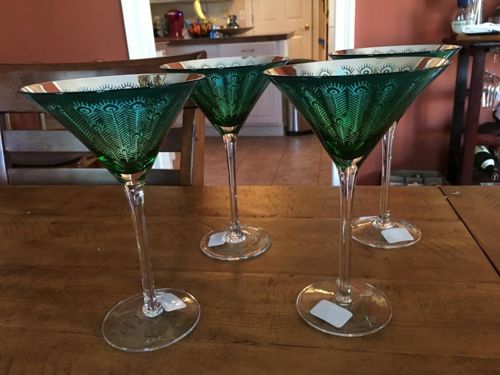 Peacock martini glasses from Beth and her family. Perfect.