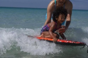 3-year-old Gabby catches a wave during our 2015 beach trip