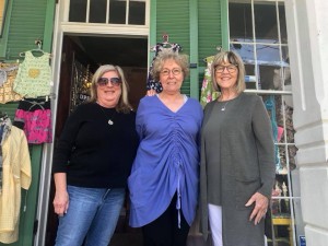 Patsy, Emma, and me on the porch at Uptown Needle and Craft Works