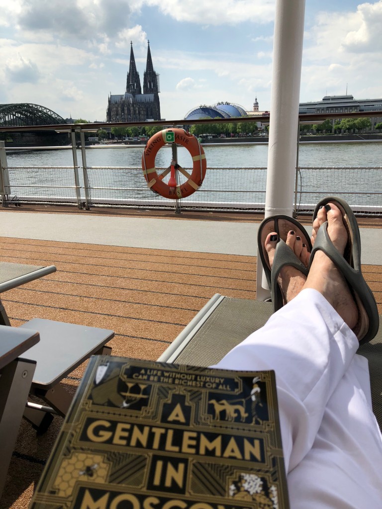 VIew from the top deck of our boat, as I was reading and relaxing after the morning tour of Cologne, with a view of the Cathedral just across the river.