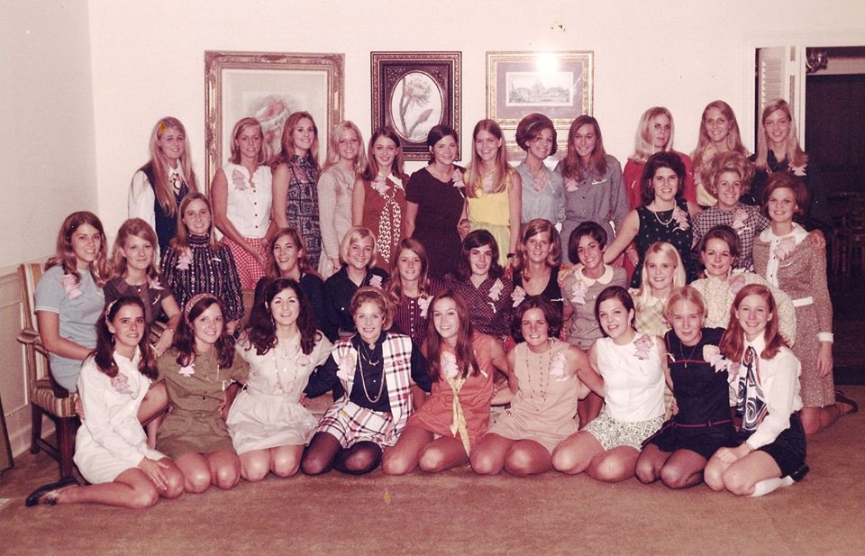 Pledge class of Delta Delta Delta at Ole Miss in 1969. I'm the second from the right on the second row from the bottom...with the bright yellow hair!